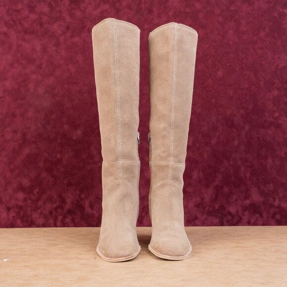 Dolce Vita Women Flynn Beige Suede Fashion Zip Block Heel Knee Boots sz 7.5 - Picture 3 of 10